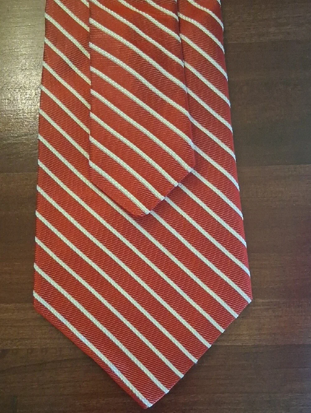 Daniel Cremieux Red White Silk Pinstripes Tie Hand Tailored 4